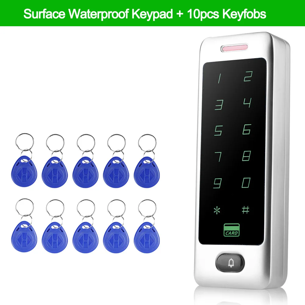 Surface Waterproof DC12V металлическая клавиатура управления доступом IP65 водонепроницаемая RFID Клавиатура Wiegand26/34 для дверных замков система контроля доступа брелоки карты - Цвет: Surface Waterproof