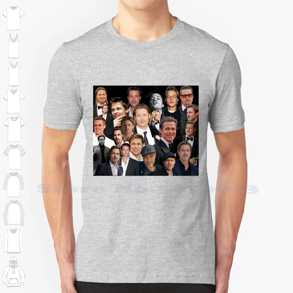 

Черно-белая футболка с коллажем Брэда Питта для мужчин и женщин