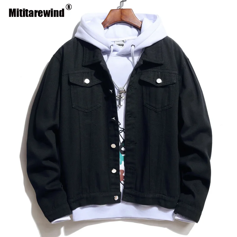 Джинсовая куртка мужская с принтом модная черная из денима в стиле хип хоп