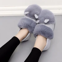 winter home furry slippers with ears memory foam hairy warm platform shoes fluffy plush cotton slides womens closed slippers