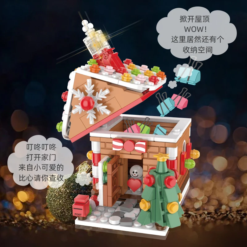 Bloques de construcción de Casa de jengibre para niños, juguete de ladrillos para armar pueblo navideño de invierno, ideal para regalo