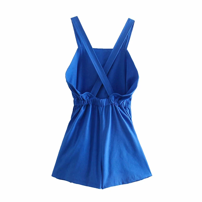 

WXWT Za 2021 Women Linen Solid Playsuits Spaghetti Strap Sleeveless Rompers Ladies Summer Casual Chic Jumpsuits CD8074