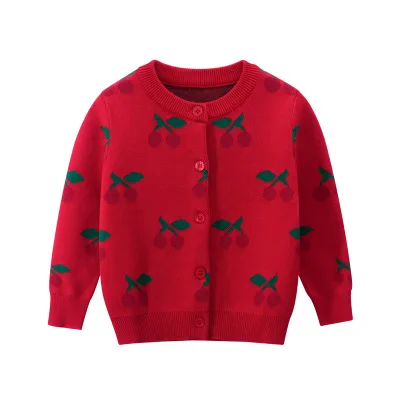 

Children's Clothing Autumn New Korean Baby Girl Sweater Coat Baby Clothes Toddler Girl Cute Cherry Print Knitwear Cardigan 2-8Y