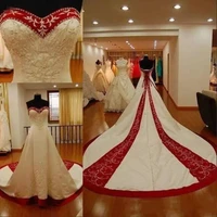 2021 vintage embroidery wedding dress plus size sweetheart traditional red and white lace up bridal gowns custom made vestidos