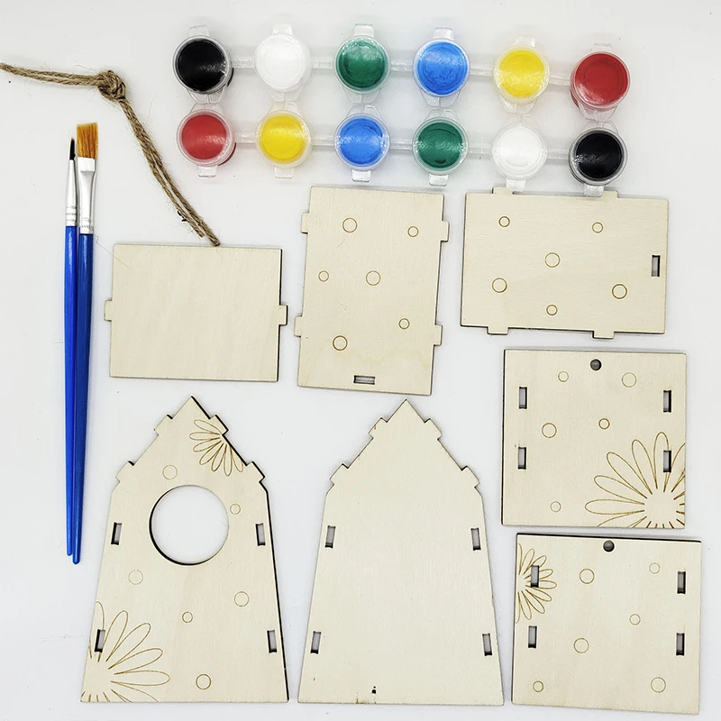 

Creative Wooden Bird House With Hanging Rope Home Gardening Decoration Bird's Small Hot Nest Diy Types Wall-Mounted Pet Feeder