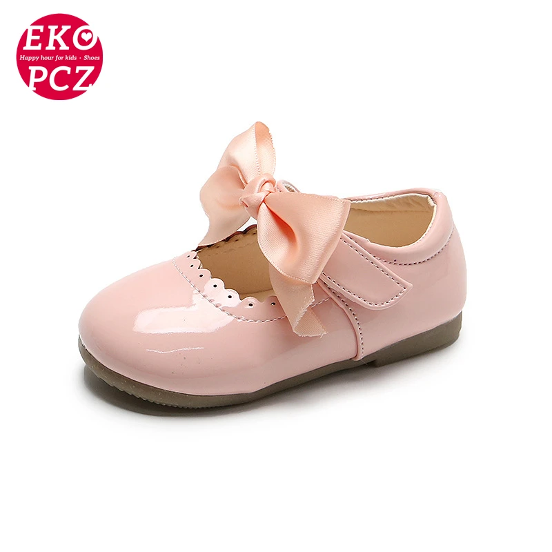 

Кожаные туфли EKOPCZ для девочек, обувь принцессы с лентой и бантом, мягкая обувь для малышей, 2022, высококачественные детские балетки