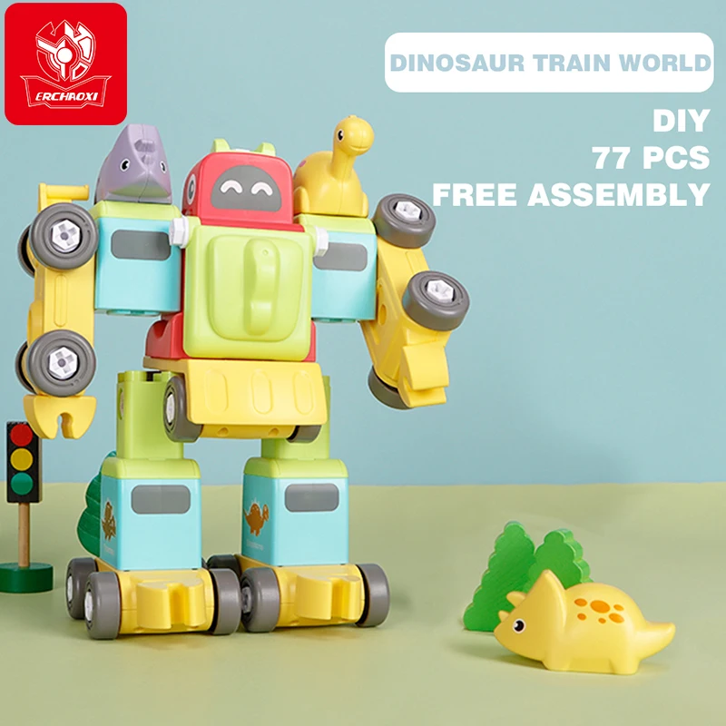 ERCHAOXI-destornillador de dinosaurio para ni&ntilde;os, juguete de coche, tren, Robot, pl&aacute;stico, desmontaje, desmontaje-5