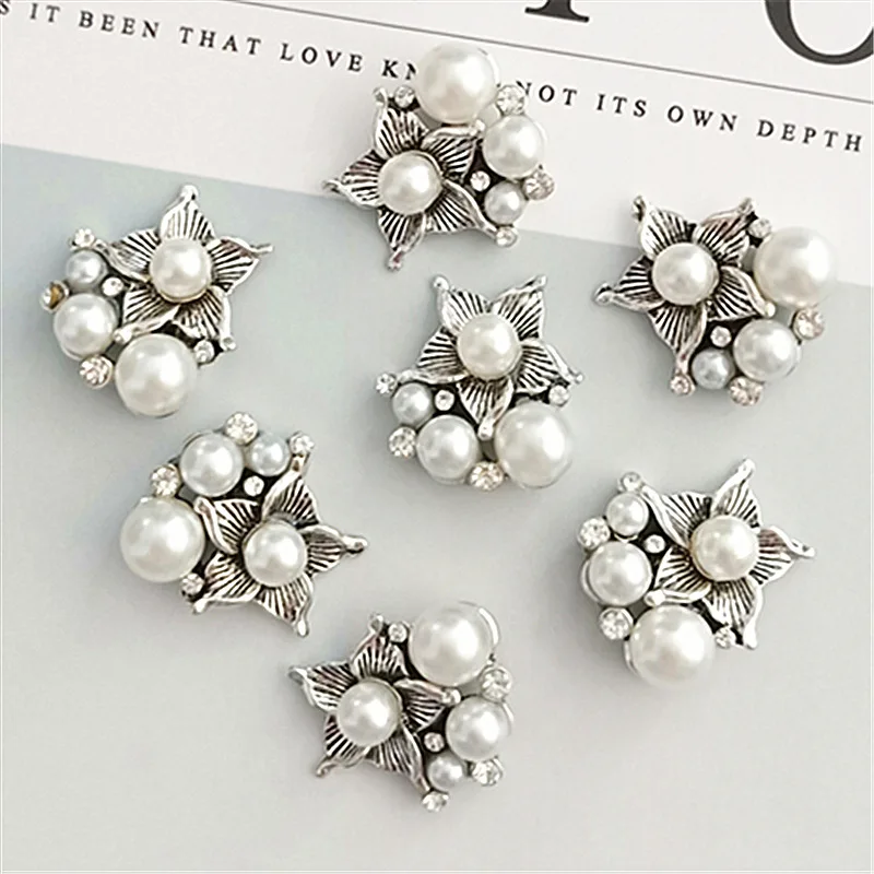 

Pearl Flower Retro Alloy Pendant Headdress Diy Hair Accessories Shoes Handmade Jewelry Materials 10PCS/LOT