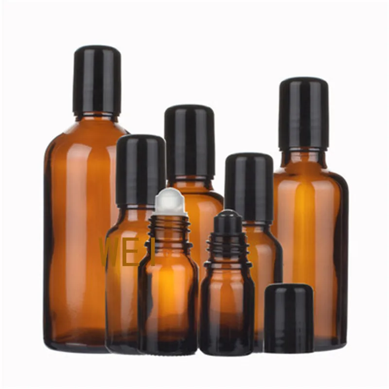 

5ml 10ml 15ml 30ml 50ml Amber Glass Bottle Roll On Empty Fragrance Perfume Essential Oil Bottles with Steel Ball Sample Vials