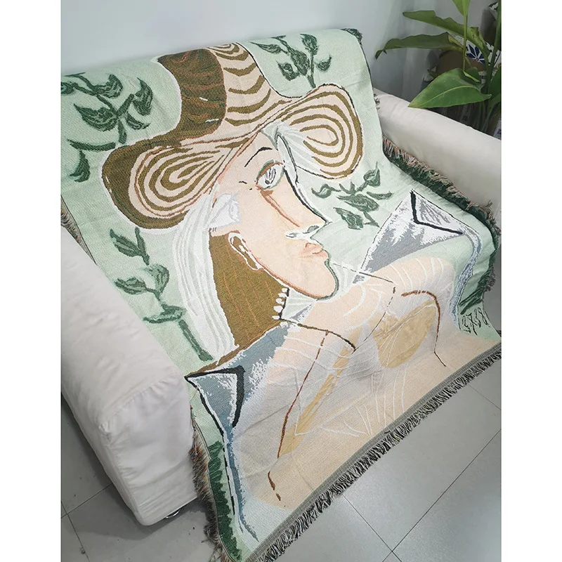 

Одеяло для дивана, кровати, татами, вязаное толстое нескользящее покрывало с геометрическим рисунком для отдыха, плед, покрывало