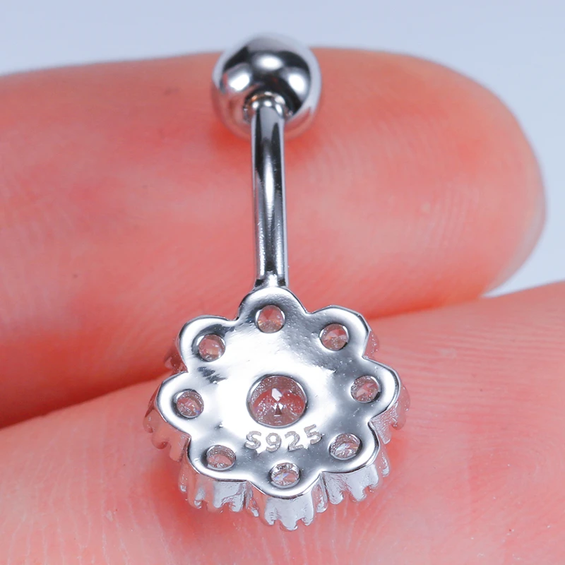925 стерлингового серебра сливы цветов пупка пирсинга кольца украшения тела
