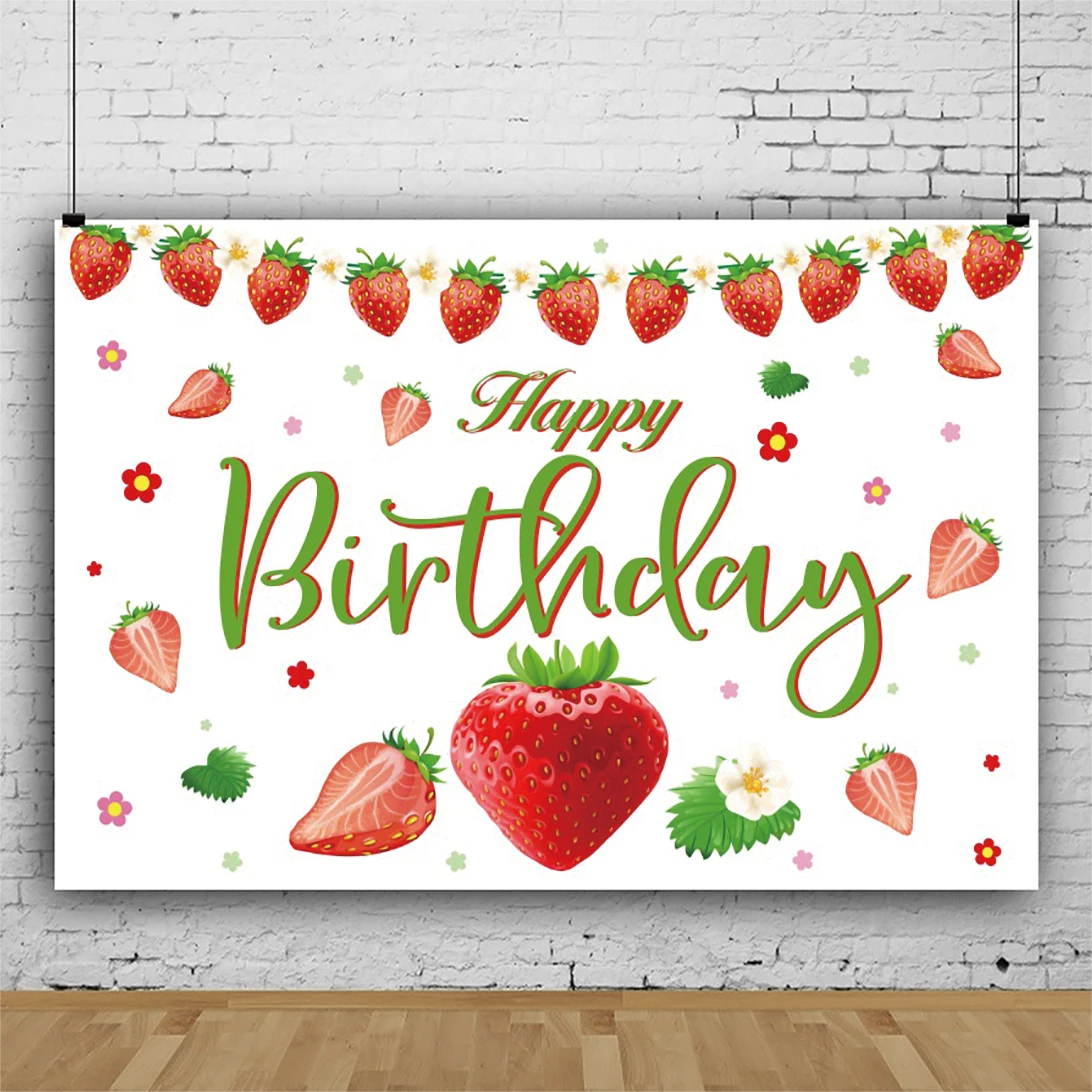 

Laeacco White Backdrops For Photography Strawberry Child Brithday Party Customized Poster Pattern Photo Background Photo Studio