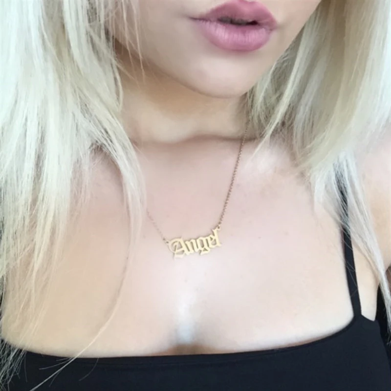 New Cute Angel Old English Font Necklace Stainless Steel Letter Pendants Lovely Gift for the Women Girls | Украшения и аксессуары