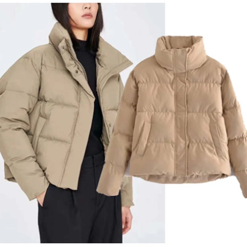 

ZA 2021 Winter Puffer Jacket Women Thicker Warm Coat Loose Stand Collar Vintage Parkas Outerwear Female Outwear New