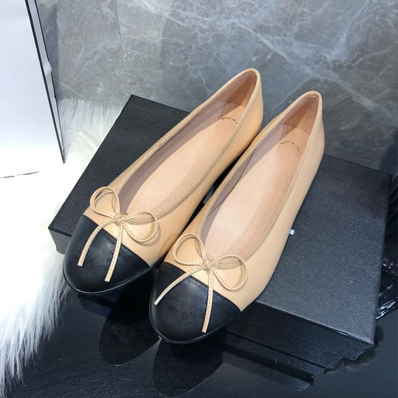 

2021 Spring Autumn Leisure Bow Flat Shoes Fashion Joker Fresh Womens Shoes Leather Round Head Lazy Brand Designer Shoes Luxury