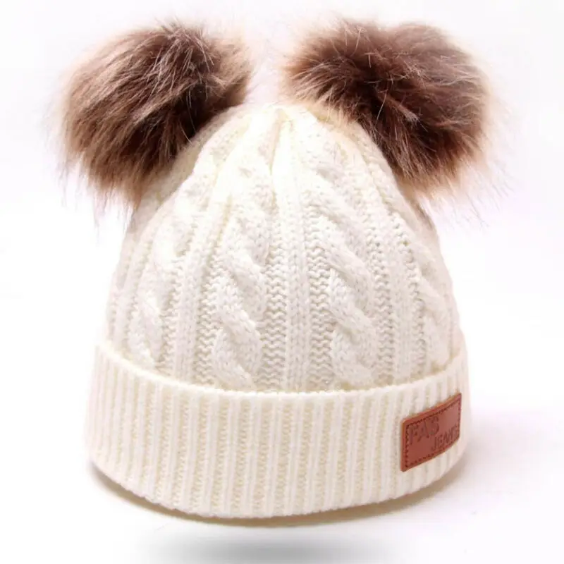 Newborn Kids Baby Boys Girls Fur Pom Hat Winter Warm Knit Bobble Beanie Cap New | Детская одежда и обувь