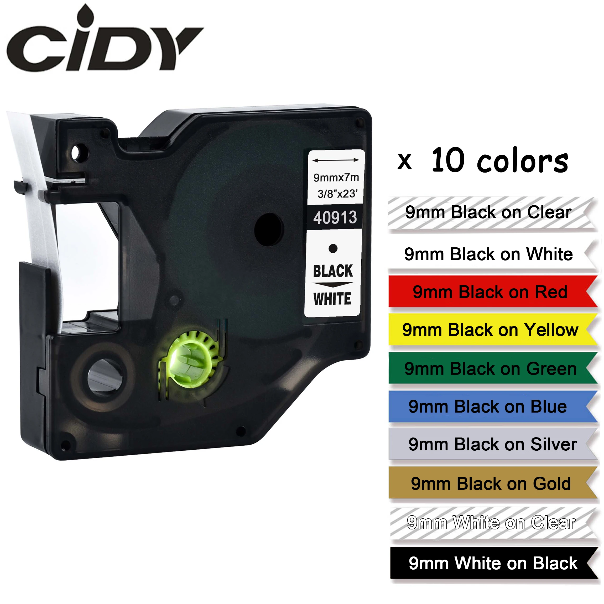 

cidy 10pcs Dymo D1 Tape 9mm 40910/40913/40916/40917/40918/40919/40920/40921/40922/40923 Laminated Label Ribbon For Dymo Printer