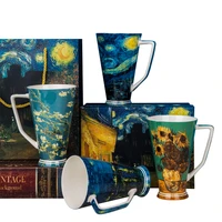 best selling ceramic van gogh design coffee mug porcelain with gift box bone china high v coffee mug