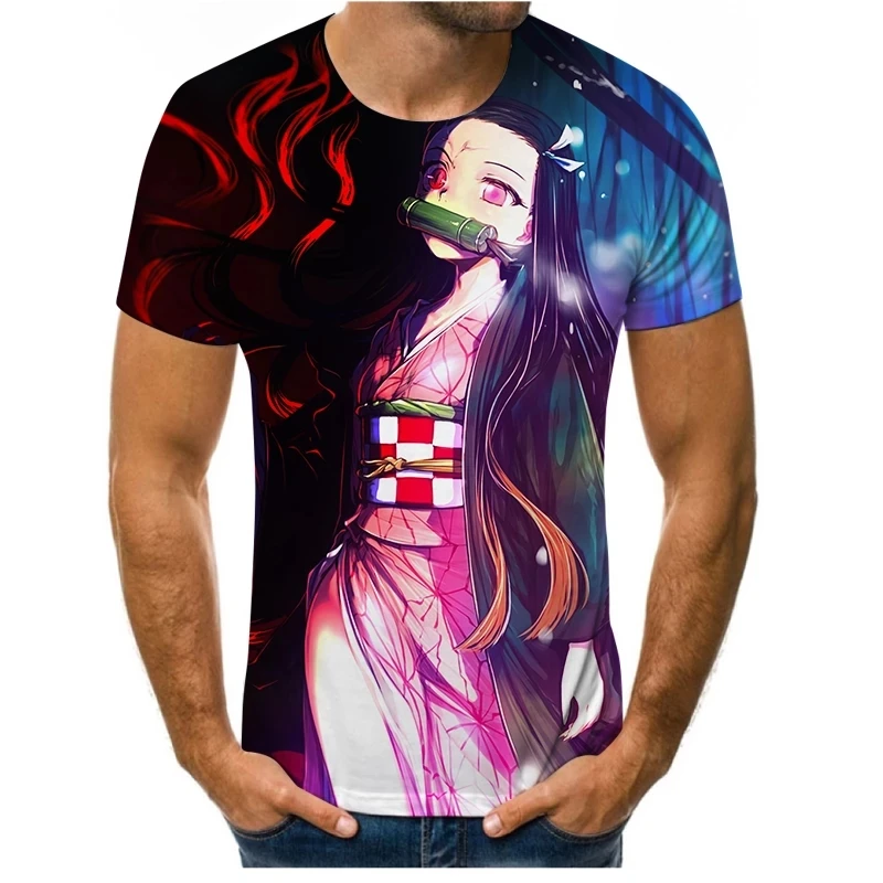 

Fashion summer cartoon animation Ghost Slayer 3D printing men's short-sleeved T-shirt hip-hop anime street clothes loose casual