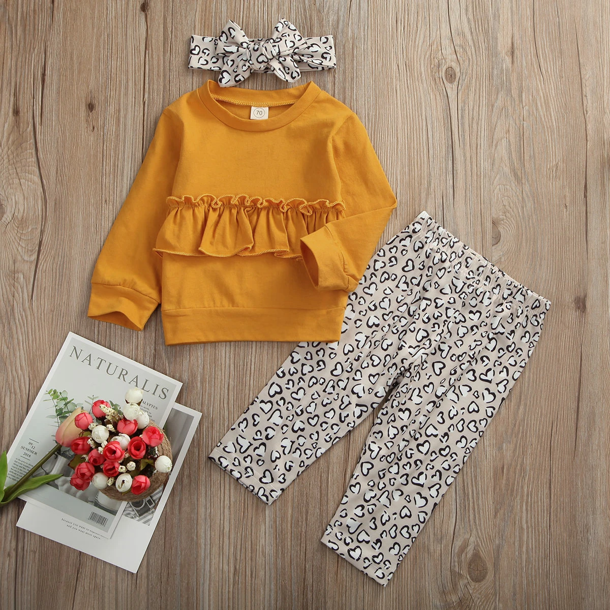 Повседневная одежда с леопардовым рисунком для девочек весенне осенняя оборками