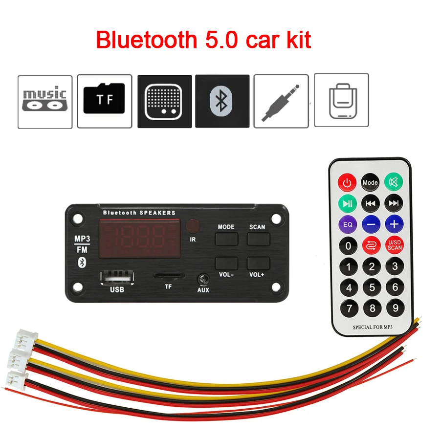 Автомобильный MP3 плеер с большим цветным экраном USB TF FM радио модуль плеера