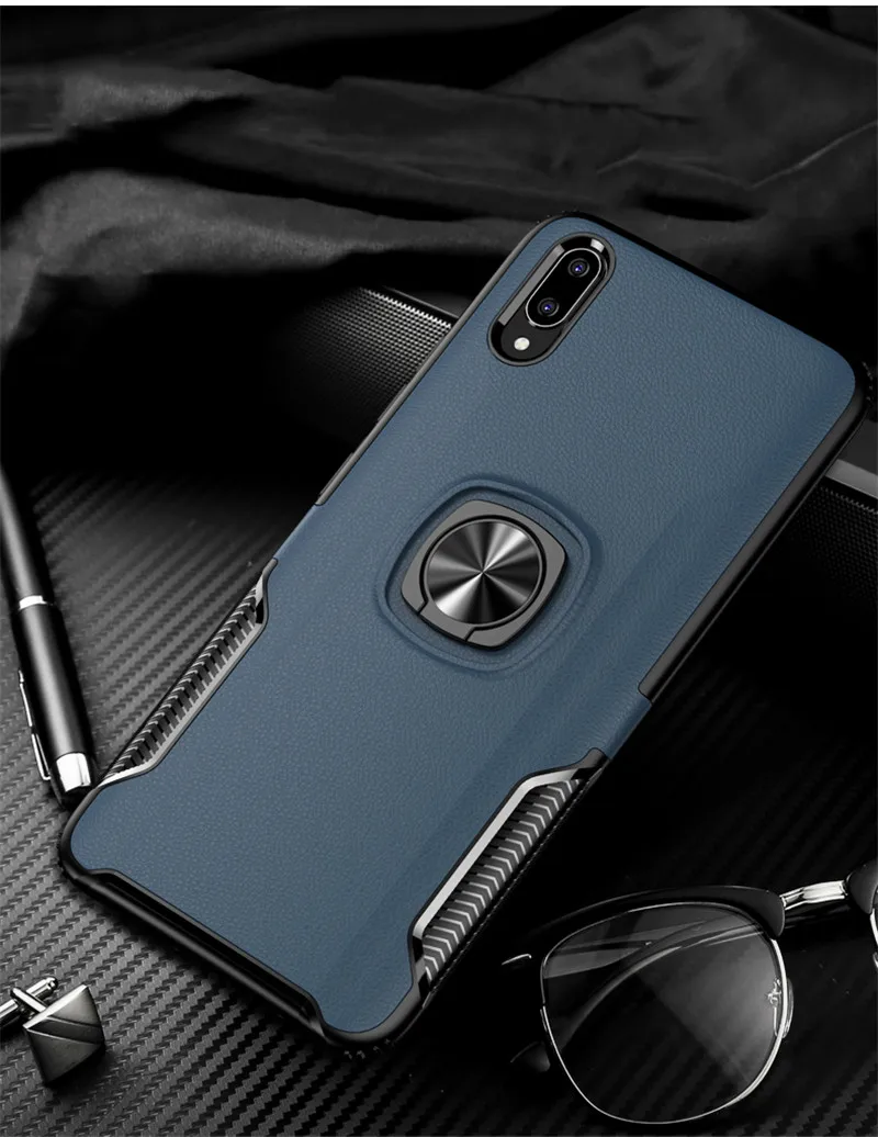 blue Мягкий силиконовый кожаный чехол для Xiaomi mi A2 Lite A3 CC9E для Red mi Note 5 6 7 8 Pro, автомобильный держатель, магнитная матовая жесткая задняя крышка из поликарбоната - Цвет: blue