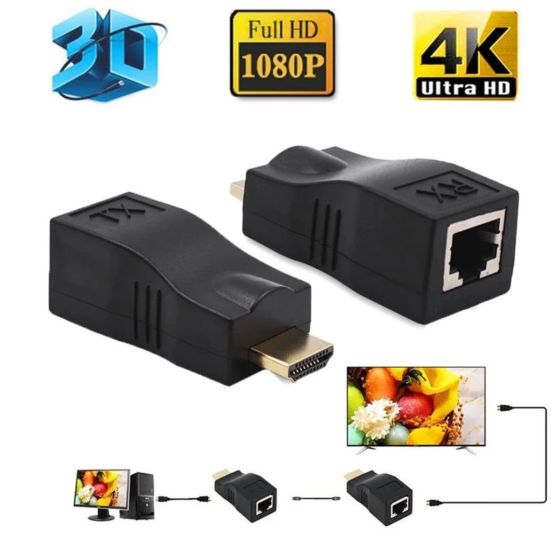 30M 4K 3D HDMI удлинитель для RJ45 по Cat 5E/6 сетевой LAN Ethernet адаптер передатчик RX TX