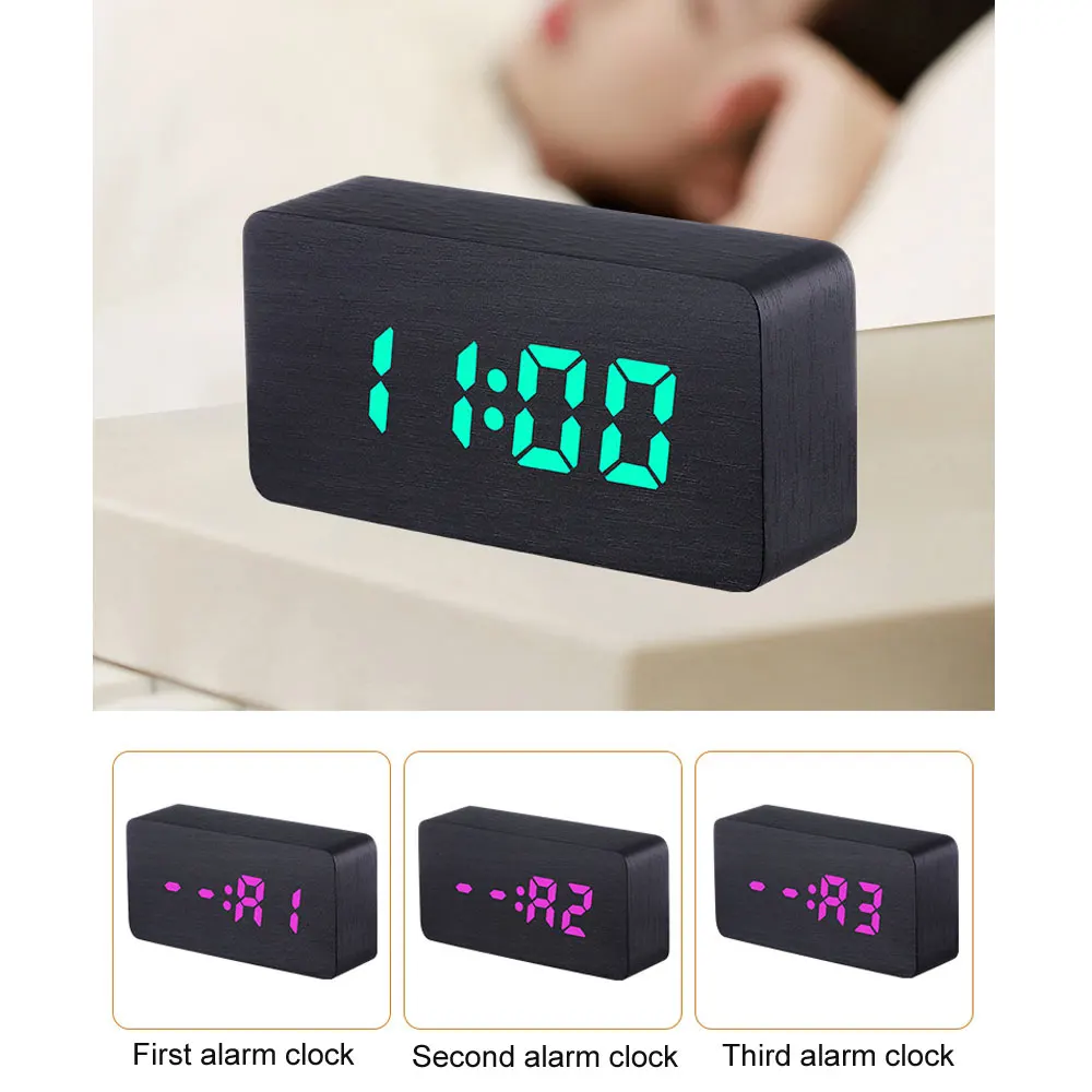 

1Pcs Wooden Alarm Clock with Charging Head Compatible with IOS Android Wood LED Digital Clock Snooze Function, Time Date
