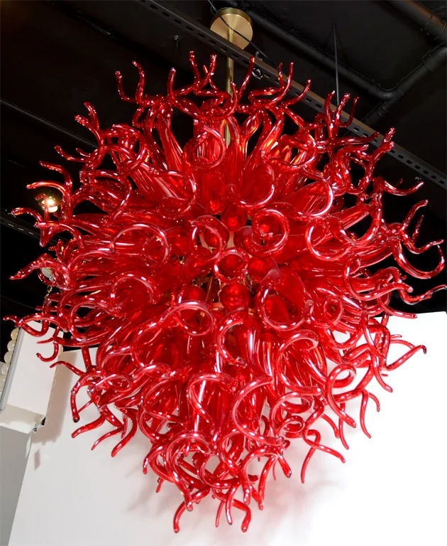 

Hot Sale Red Color Hand Blown Glass Chandelier LED Light Bar Lobby Coffee Shop Art Decor Modern Murano Glass Chandelier Crystal