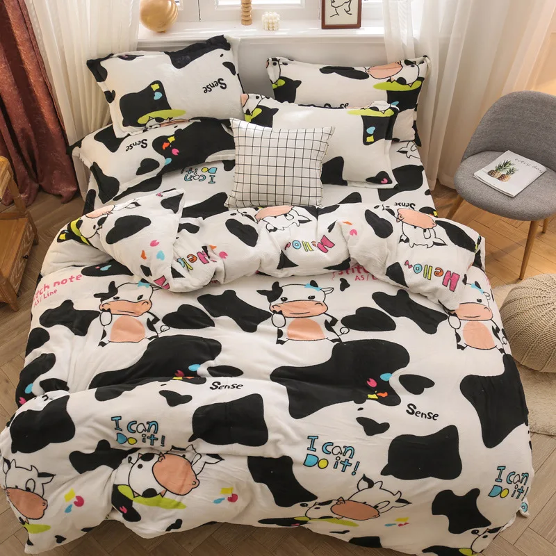 milk white black Геометрический Комплект постельного белья; на зиму Фланелевое флисовое домашнее пуховое одеяло, комплект из 3 или 4 предметов, теплая постельное белье, пасторальный Комплект постельного белья со звездами - Цвет: milk white black