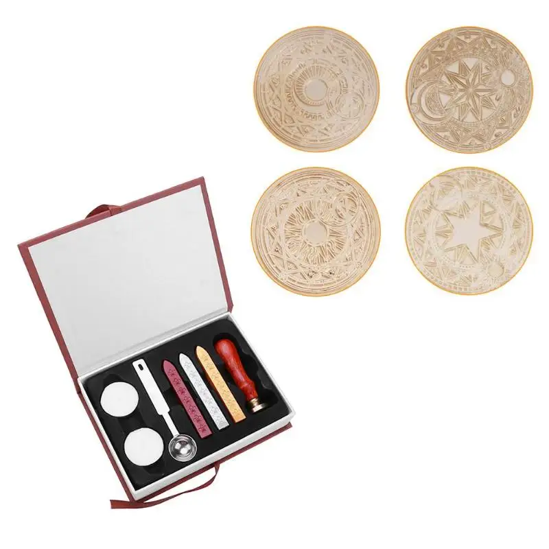 Винтажный набор для уплотнения воска, Подарочная коробка, волшебный круг, узор, конверт, деревянная ручка, набор для свадебного приглашения, детская игрушка