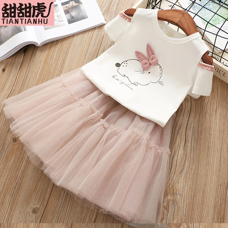 Новое летнее платье для маленьких девочек комплекты одежды детские футболки с