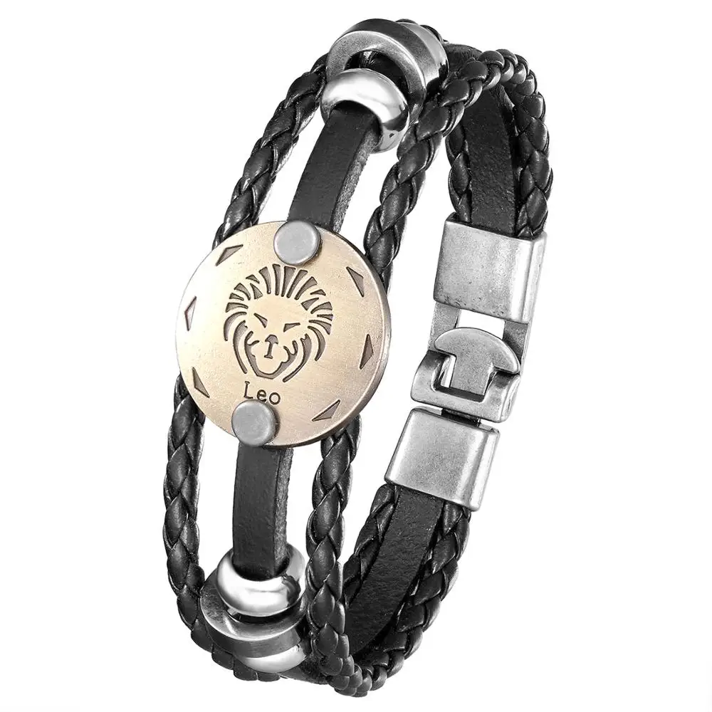 Мужской кожаный браслет 12 знаков зодиака в стиле ретро | Украшения и аксессуары
