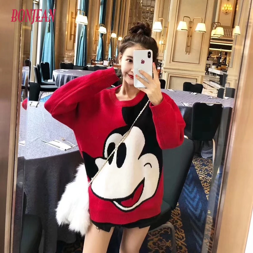 Осень-зима 2019 свитер с Микки Маусом рождественские Джемперы свободный