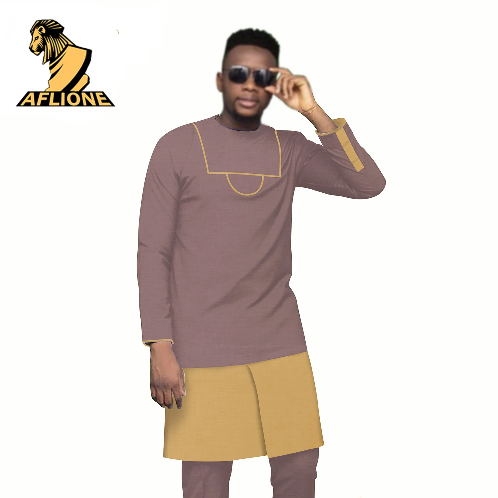 2021 New Spring African Clothes For Men Dashiki Long Sleeve Bicolor Style Crew Neck Colorful Africa Hombre Rich Bazin 2 Piece
