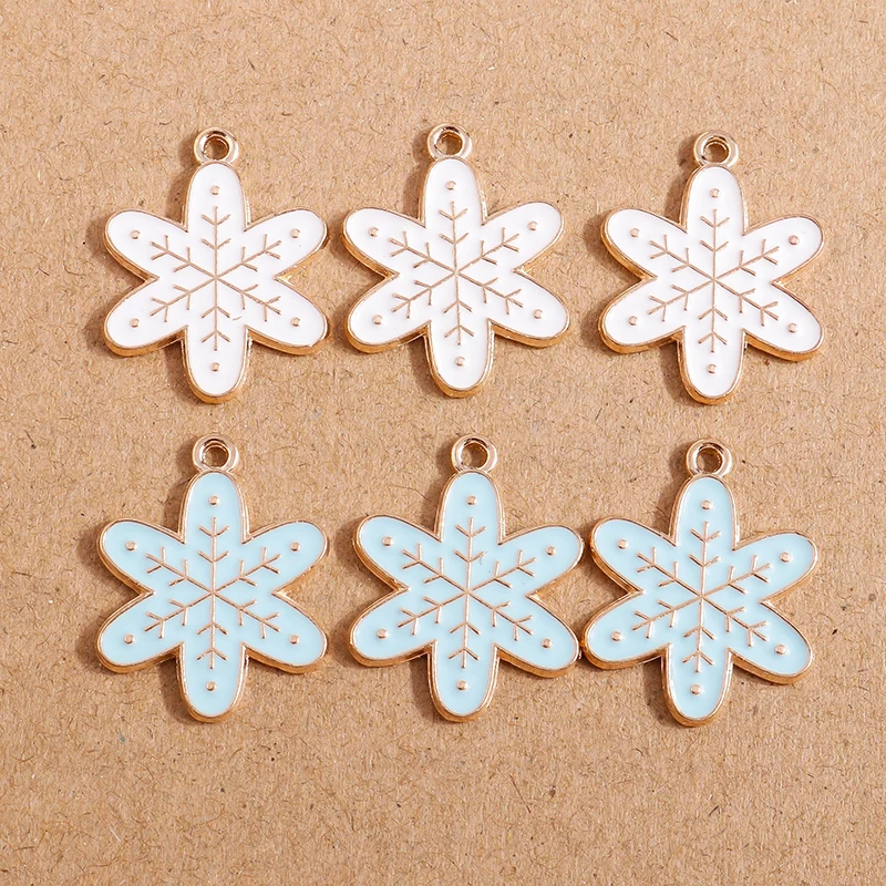 

10pcs 19*24mm Enamel Christmas Snowflake Charms for Making Cute Earrings Pendants Necklaces Bracelets DIY Crafts Jewelry Finding