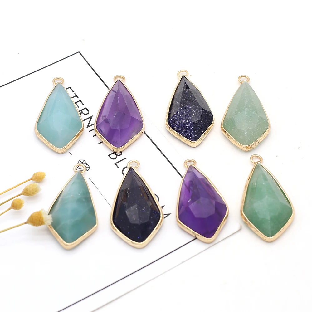 Натуральный драгоценный Камень Амазонит авантюрин Аметист призматический кулон ручной работы ожерелье браслет серьги аксессуары 16x33 мм