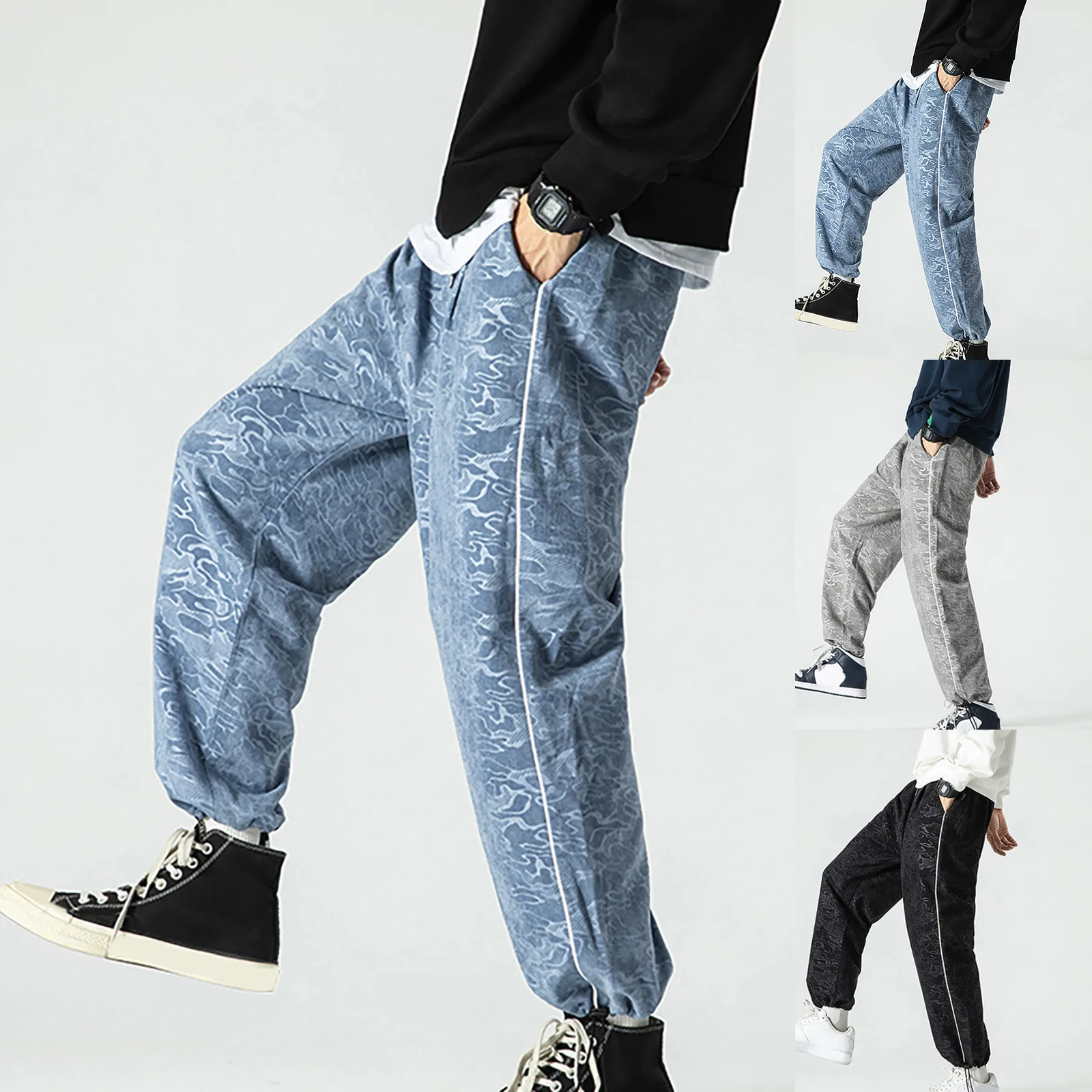 

Мужские брюки, Повседневная Уличная одежда, модные свободные брюки с рисунком, длинные спортивные брюки, брюки-карго для бега, мужские брюки