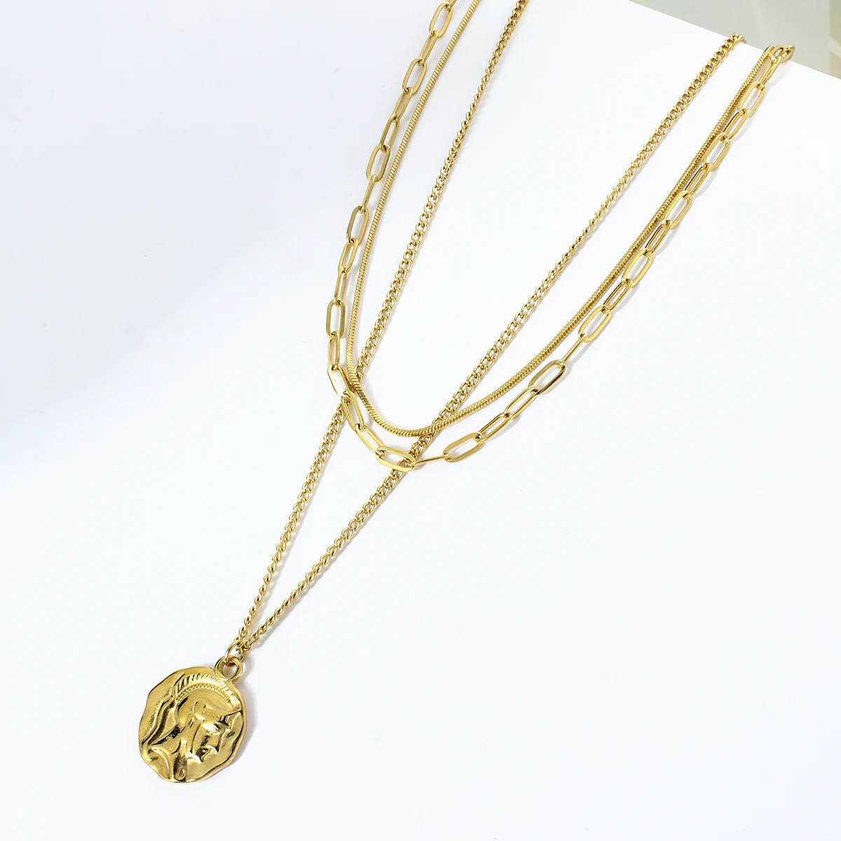 

AENSOA Hip Hop Star Lock Coin Geometric Pendant Necklaces Punk Multilayer Twist Cuban Link Chain Choker Necklace for Women Gift