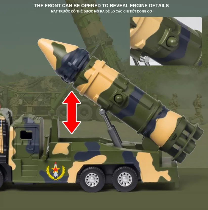 

New 1:50 Truck Toy Alloy Rocket Car Missile Car Truck Military Armed Truck Sound Light Pull Back Boy Toy Car 020