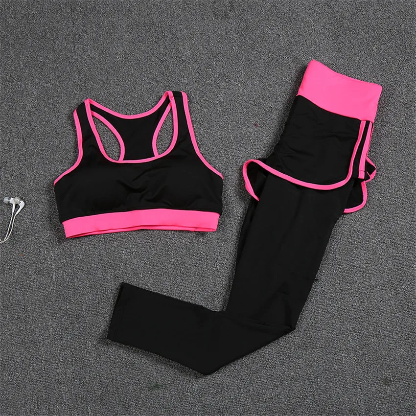 CB455 rose set 2 pcs Seperate Pad 3pcs Yoga Set Women's Running Fitness Jacket Sports Bra Wear Clothing Women Training Set Sport Pant Suit Tracksuit - Цвет: CB455 rose set 2 pcs
