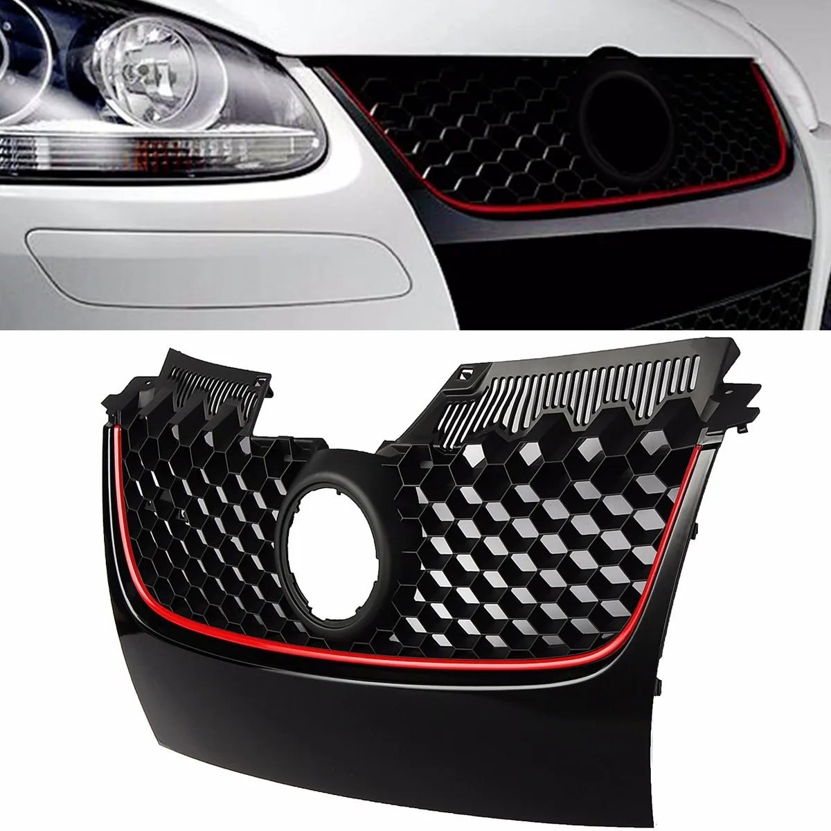Автомобильная красная полоса передняя Центральная решетка гриль бампер черный с