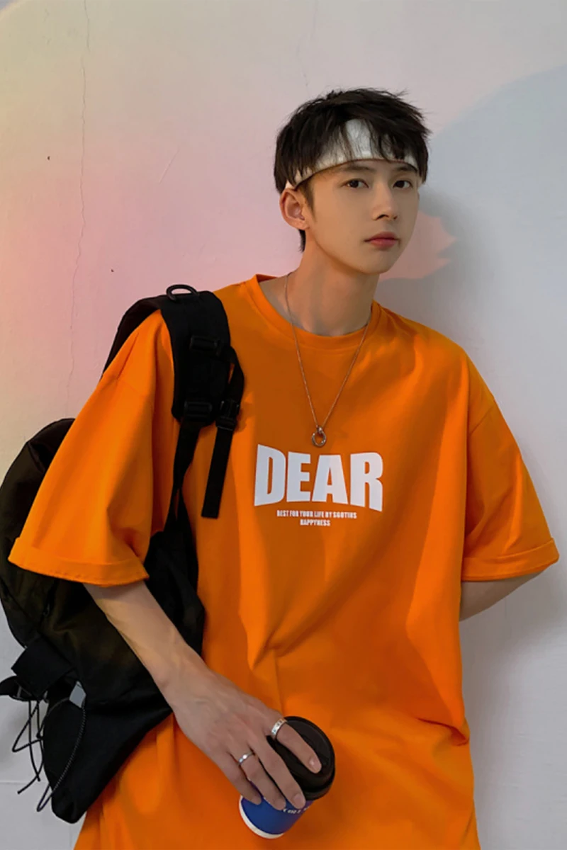 

Men's Summer Thin Loose Fashion Brand Ins Super Popular Personality Trendy Casual All-Matching Printed Half Sleeve