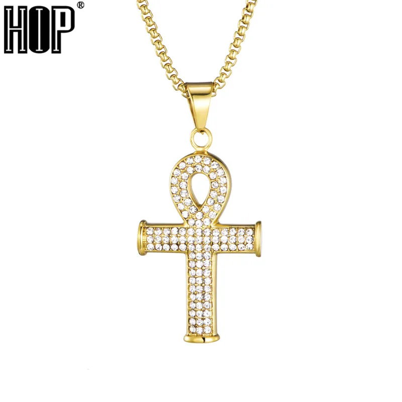 Hip Hop Gold Kleur Rvs Bling Iced Out Touw Ketting Egyptische Ankh Kruis Hangers & Kettingen Voor Mannen Sieraden Hip Hop Gold Kleur Rvs Bling Iced Out Touw Ketting Egyptische Ankh Kruis Hangers & Kettingen Voor Mannen Sieraden