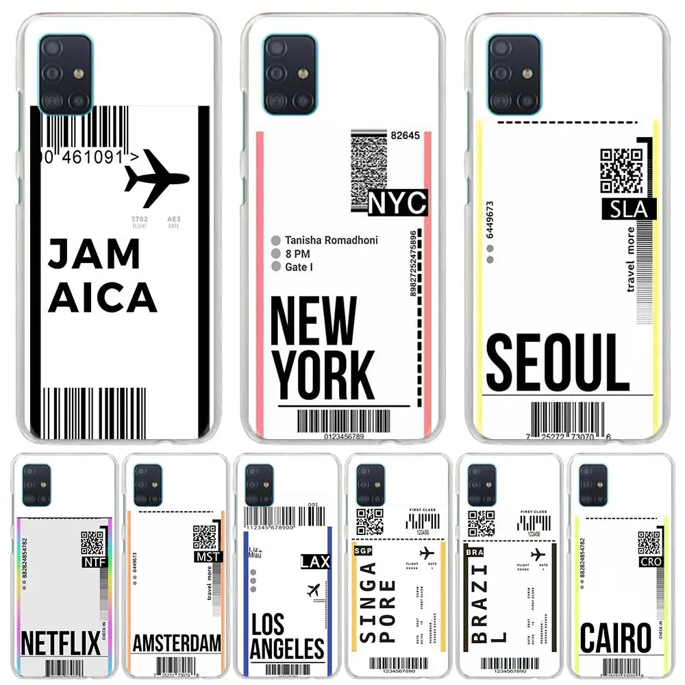 

Phone Case for Samsung Galaxy A51 A71 A50 A21s A31 A20e A10 A70 A30 A40 A41 A11 Hard Original Cover Airline Ticket Barcode World