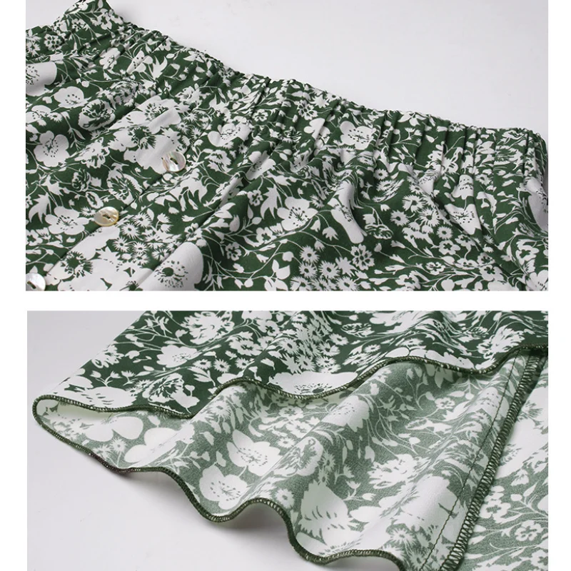 

JLI MAY Chiffon Floral Skirts Womens Elastic High Waist Summer Asymmetrical Mid-Calf Bohemian Ruffles Korean Fashion Clothing