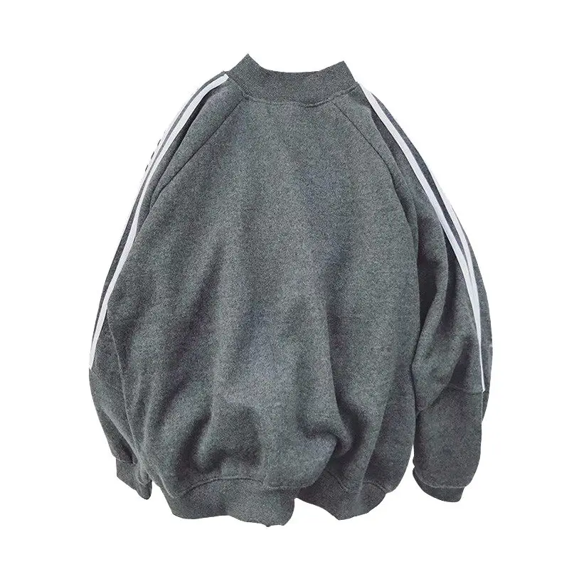 Men Japanese Style Warm Solid Color Round Collar Sweater Long Sleeve Elastic Slim Pullover Tops - Цвет: Серый