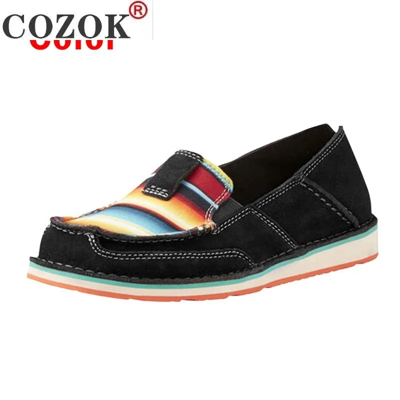 

COZOK Rainbow Color Women Flats Shoes Slip On Shoes For Woman Leather Loafers Ladies Shoes Sapato Feminino Walking Footwear