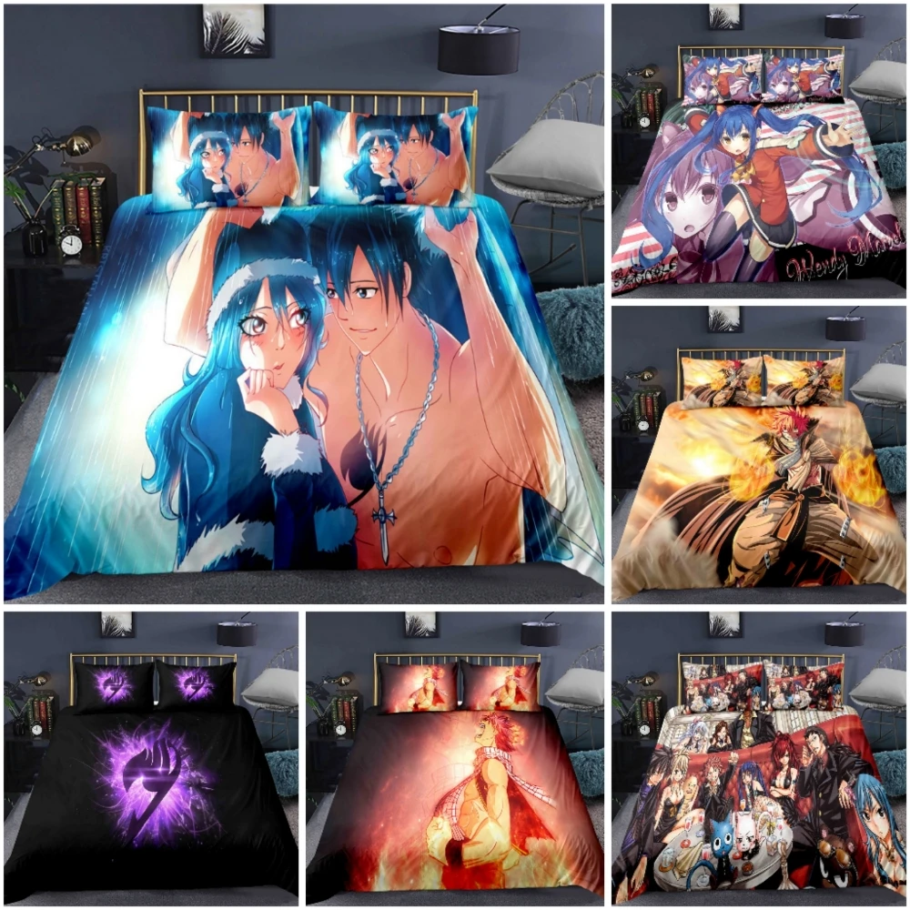 

3D Digital Fairy Tail Print Bedding Set 3D Cartoon Duvet Cover Sets Japanese Comics Quilt Comforter Covers Twin Queen King Size