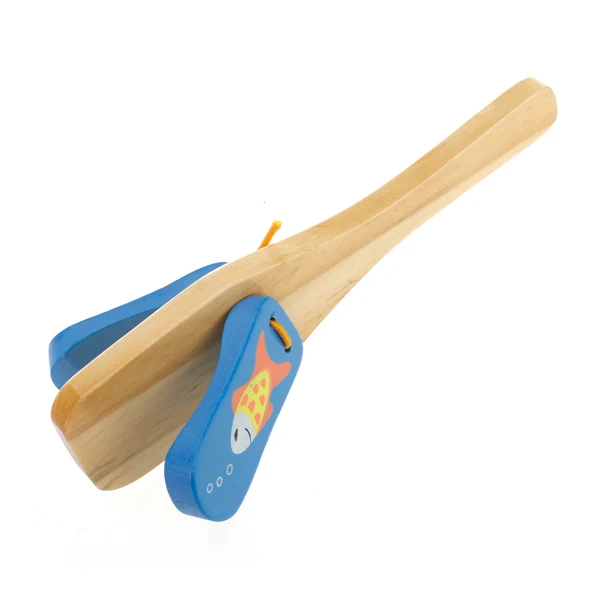 

1x Wooden Castanet Rattle Clapper w Handle Preschool Percussion Musical TOY